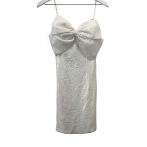 Mainstrip White Sequin Strapless Bow Front Mini Dress Size Medium
